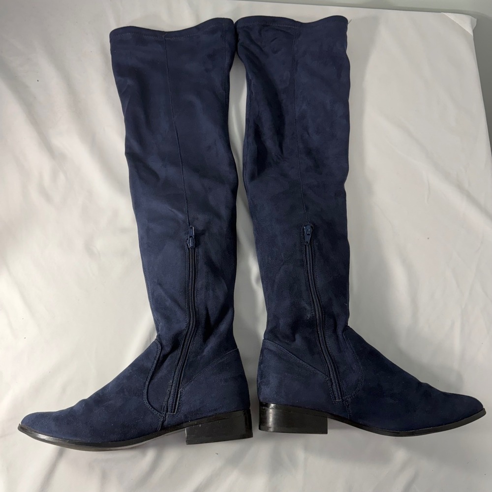 Aldo Elinna Navy Blue Faux Suede Over The Knee Flat Boots Womens Size 8